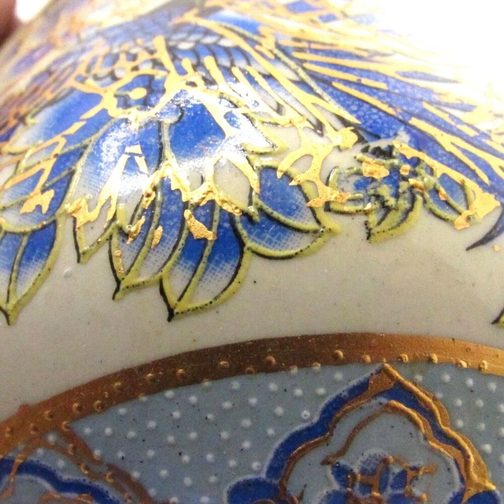 ANTIQUE ORIENTAL GILDED AND HANDPAINTED CERAMIC VASE Birds of paradise - Picture 10 of 12